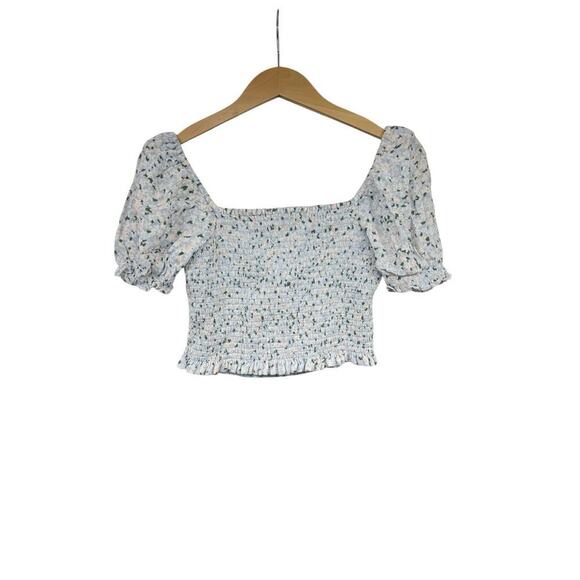 SUNDAY BEST Aritzia Sinatra Smocked Puff-Sleeve Blouse Size Medium Floral Sage - Picture 3 of 8